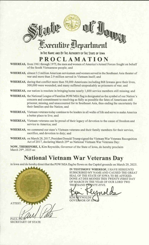 2025 National Vietnam Veterans Day Governor's Proclamation