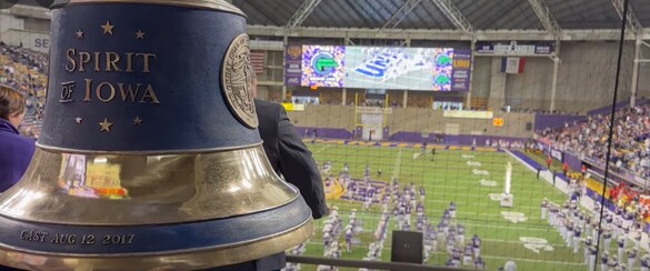Spirit of Iowa Tribute Bell at 2024 UNI Military Appreciation Game