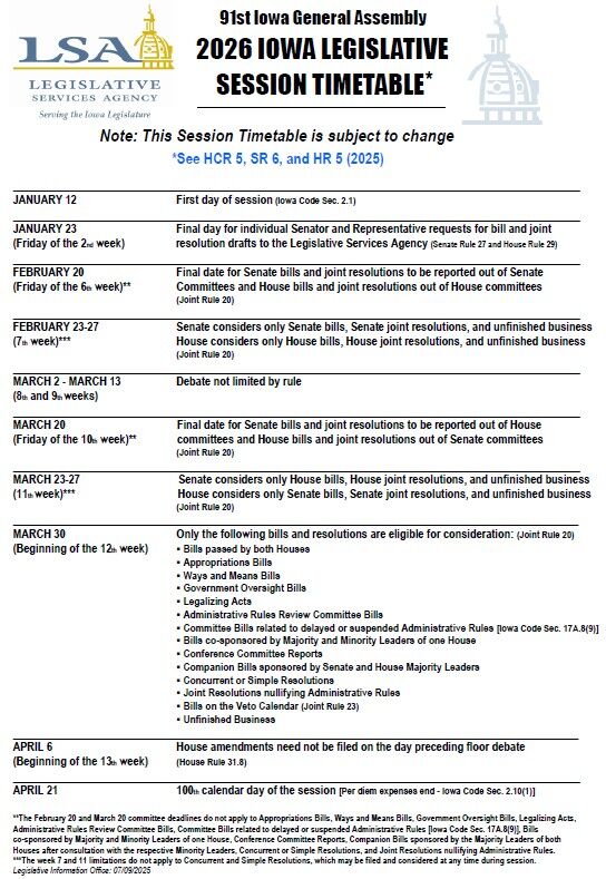 2026 Legislative Calendar